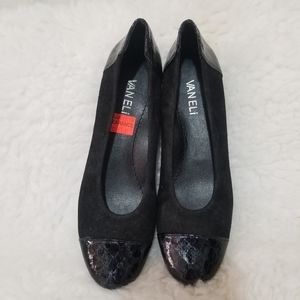 VANELI Womens Sidony708591 Black Suede/Black Patent Ballet Flats size 6.5